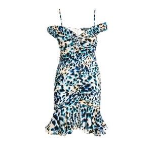 Ungaro Zendaya Dress XS/S Women Multicolor Animal Print Ruched Off Shoulder